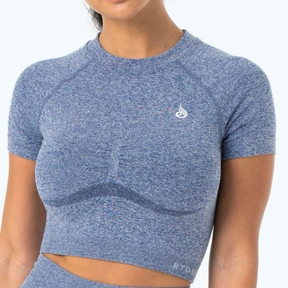 Ryderwear Womens Staples Seamless T-shirt Top Blue Navy Marl Workout Top S